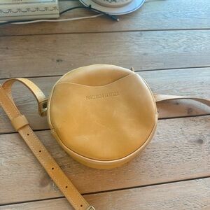 Portland Leather Round Crossbody Bag in Mustard Yellow